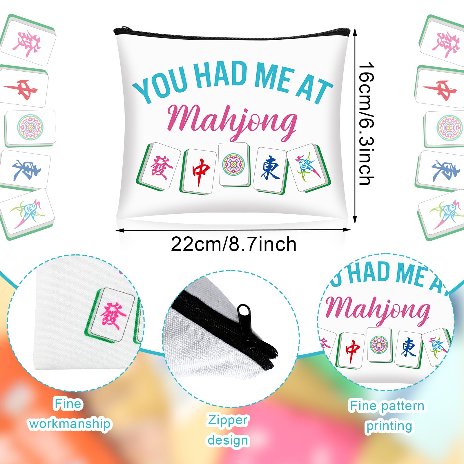 Sac maquillage Mahjong SilTriangle style n°2, fermeture zippée sécurisée lors des déplacements