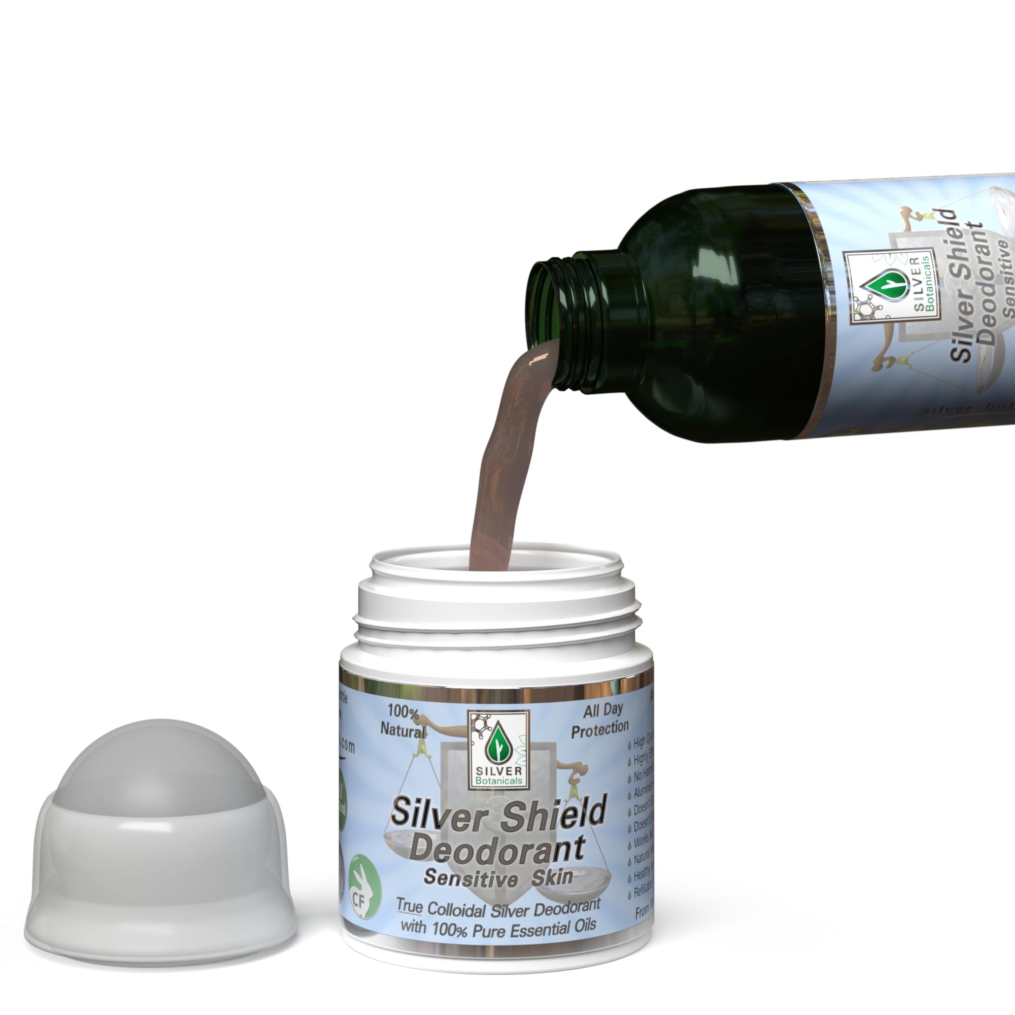 Natural ingredients include colloidal silver and essential oils