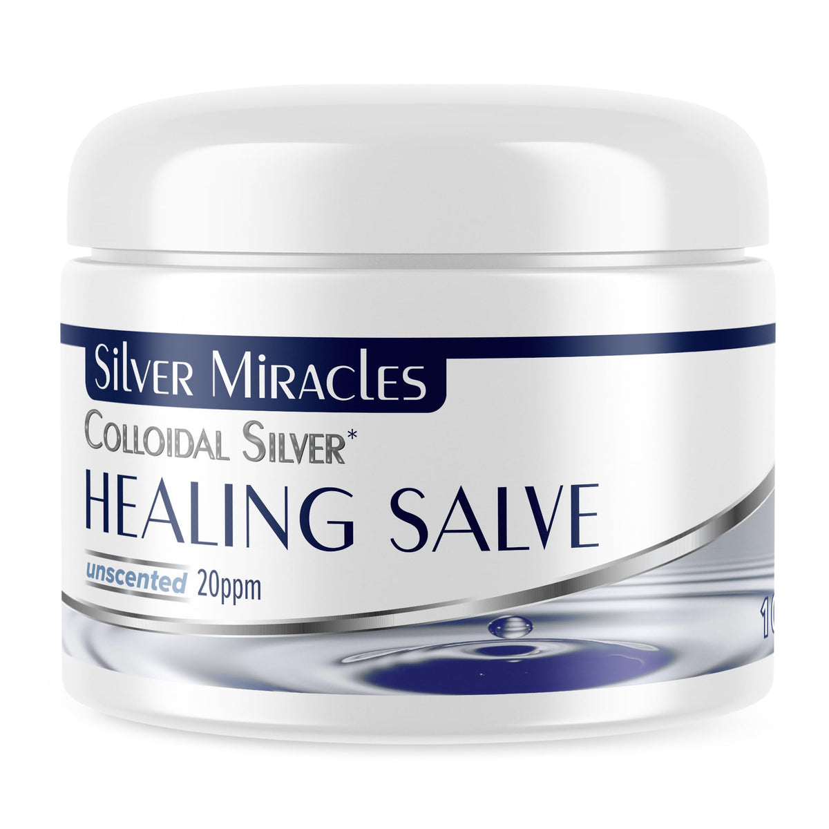 Silver Miracles Salve argent colloïdal dans un pot de 30 ml, soin cutané quotidien.