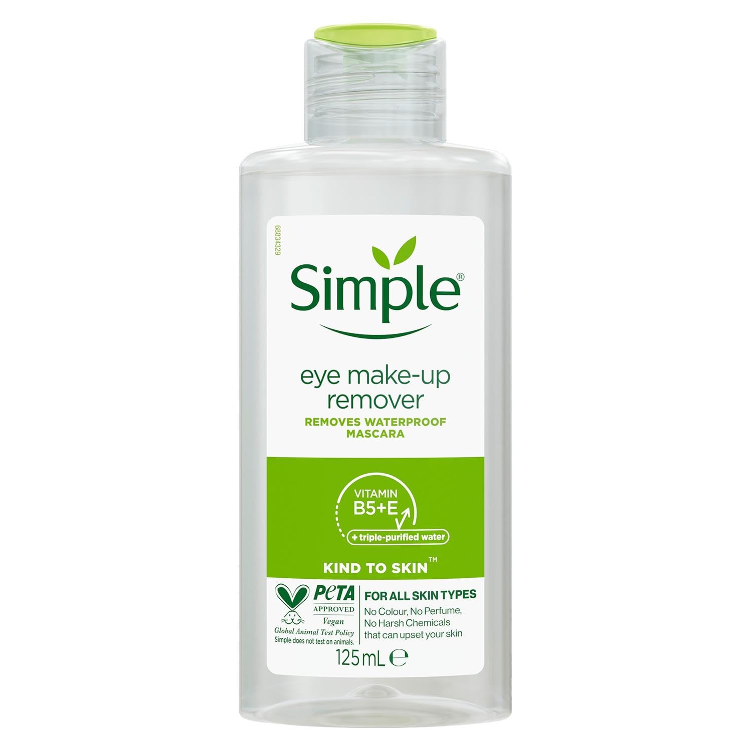 Démaquillant yeux Simple 125 ml: flacon pratique et élégant pour votre routine quotidienne.