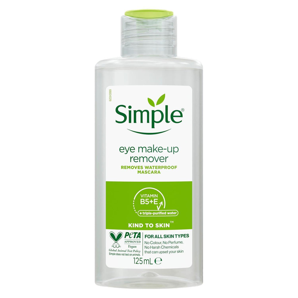 Démaquillant yeux Simple 125 ml: flacon pratique et élégant pour votre routine quotidienne.
