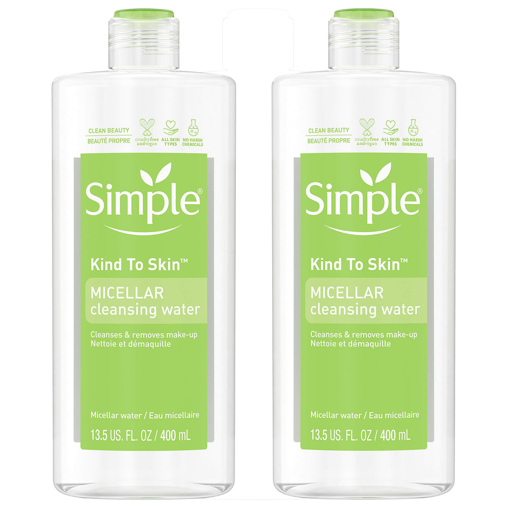 Simple Eau Micellaire: bouteille transparente prête à hydrater et nettoyer la peau.