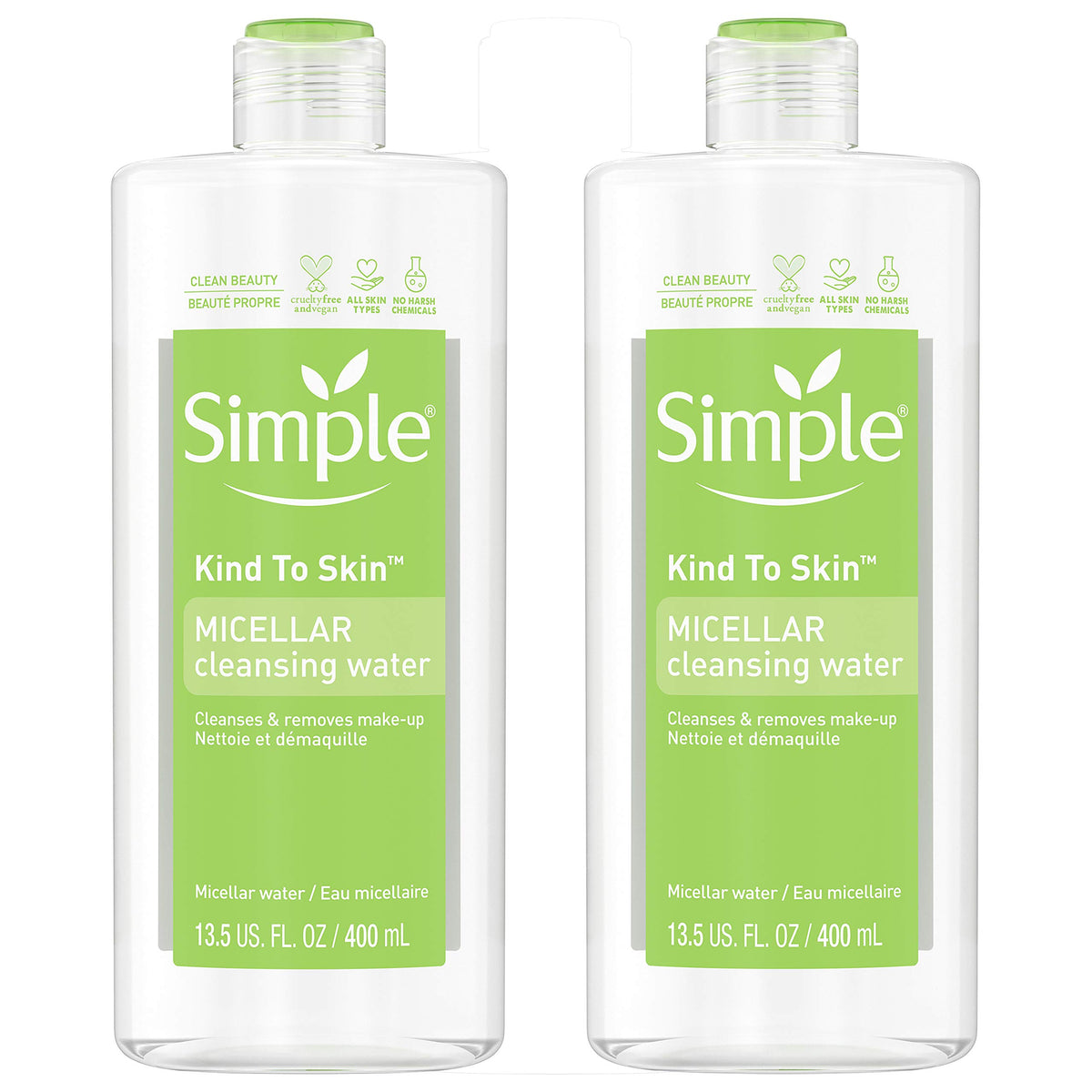 Simple Eau Micellaire: bouteille transparente prête à hydrater et nettoyer la peau.