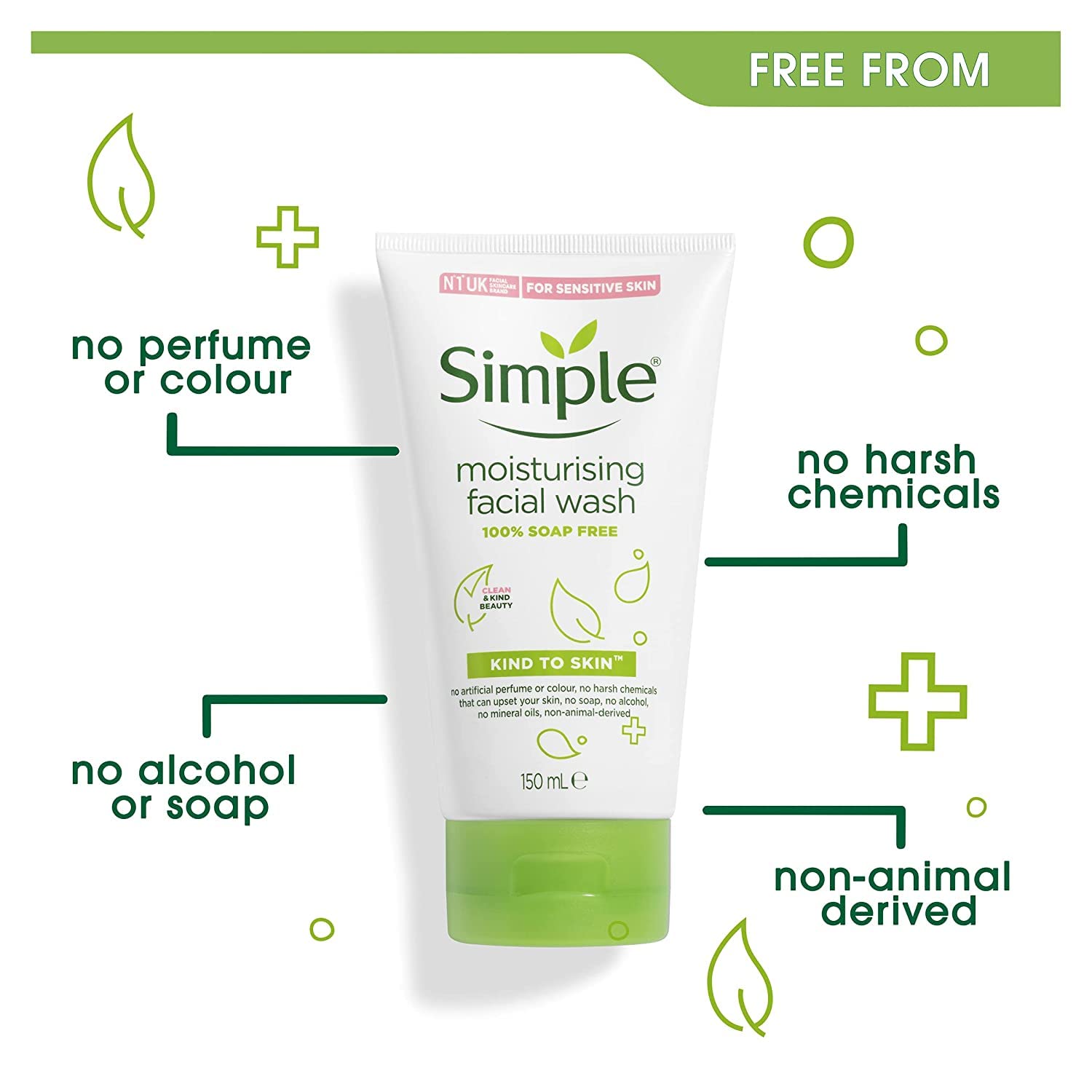 Lave-visage Simple vitamines B5 et E nourrissent sans laisser de résidu gras.