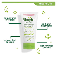 Lave-visage Simple vitamines B5 et E nourrissent sans laisser de résidu gras.