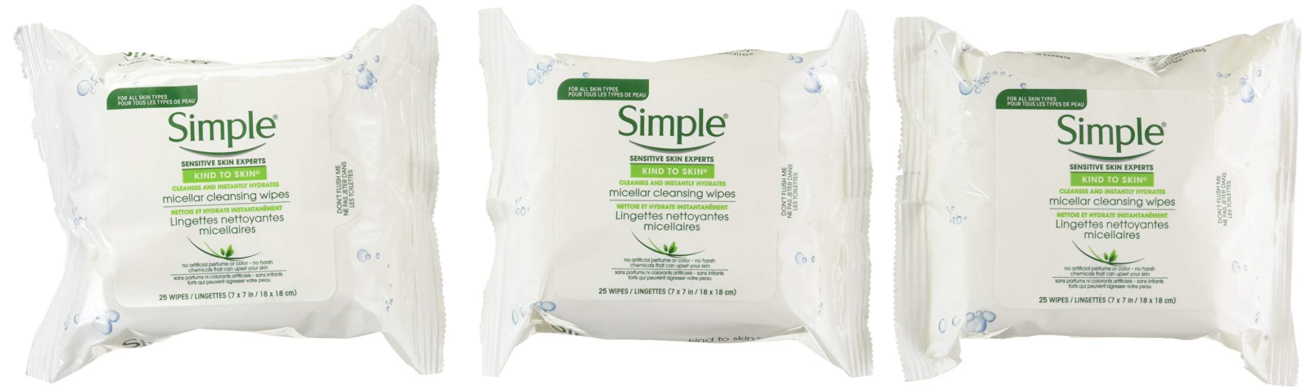 Lingettes démaquillantes micellaires Simple — emballage pratique pour un nettoyage rapide et doux.