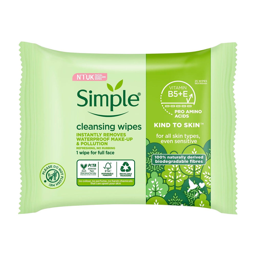 Lingettes Simple Kind To Skin usage quotidien rapide pour retouches discrètes.