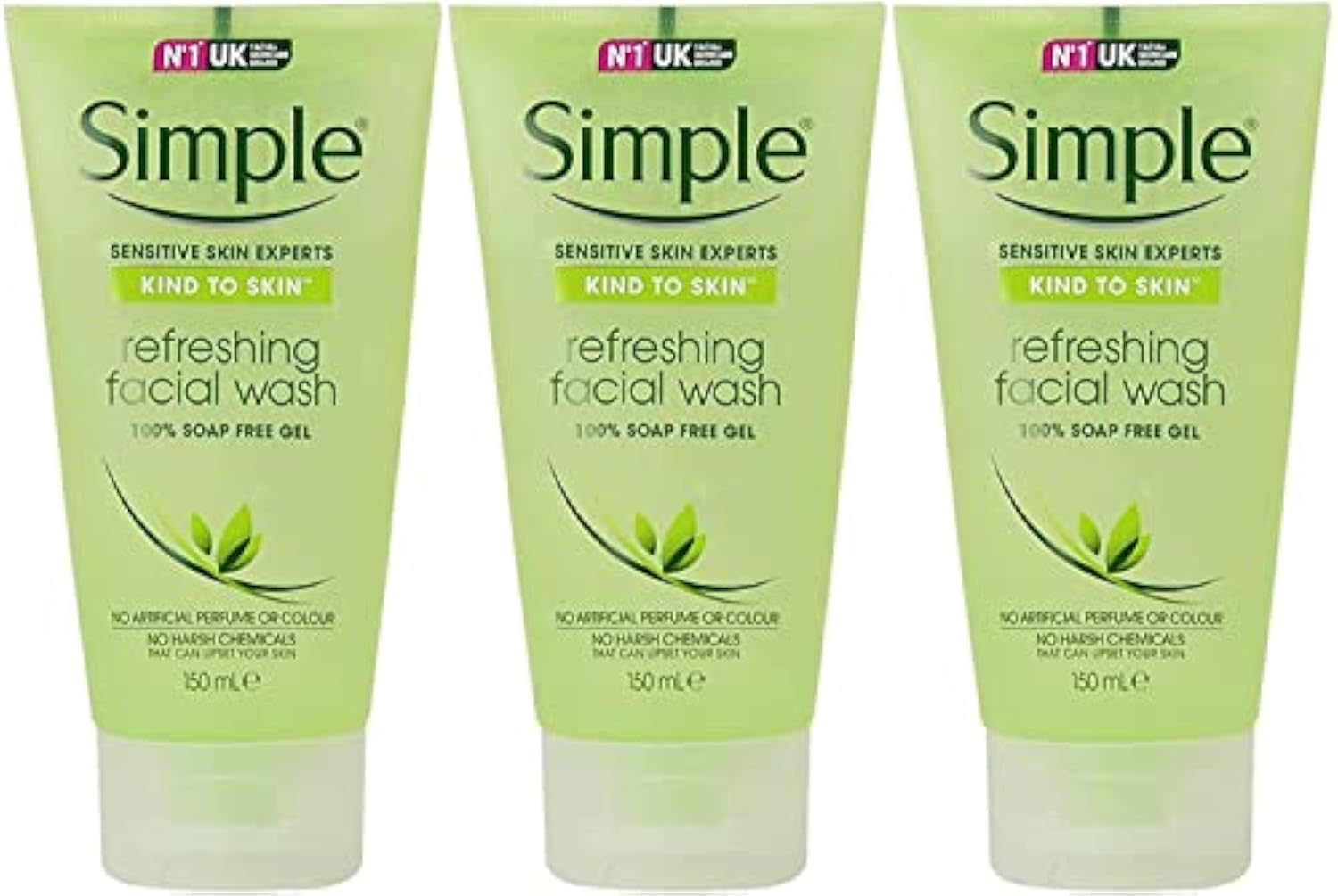 Simple-nettoyant-visage-gel-rafraichissant-tubes, purifie la peau et procure une sensation de fraîcheur.