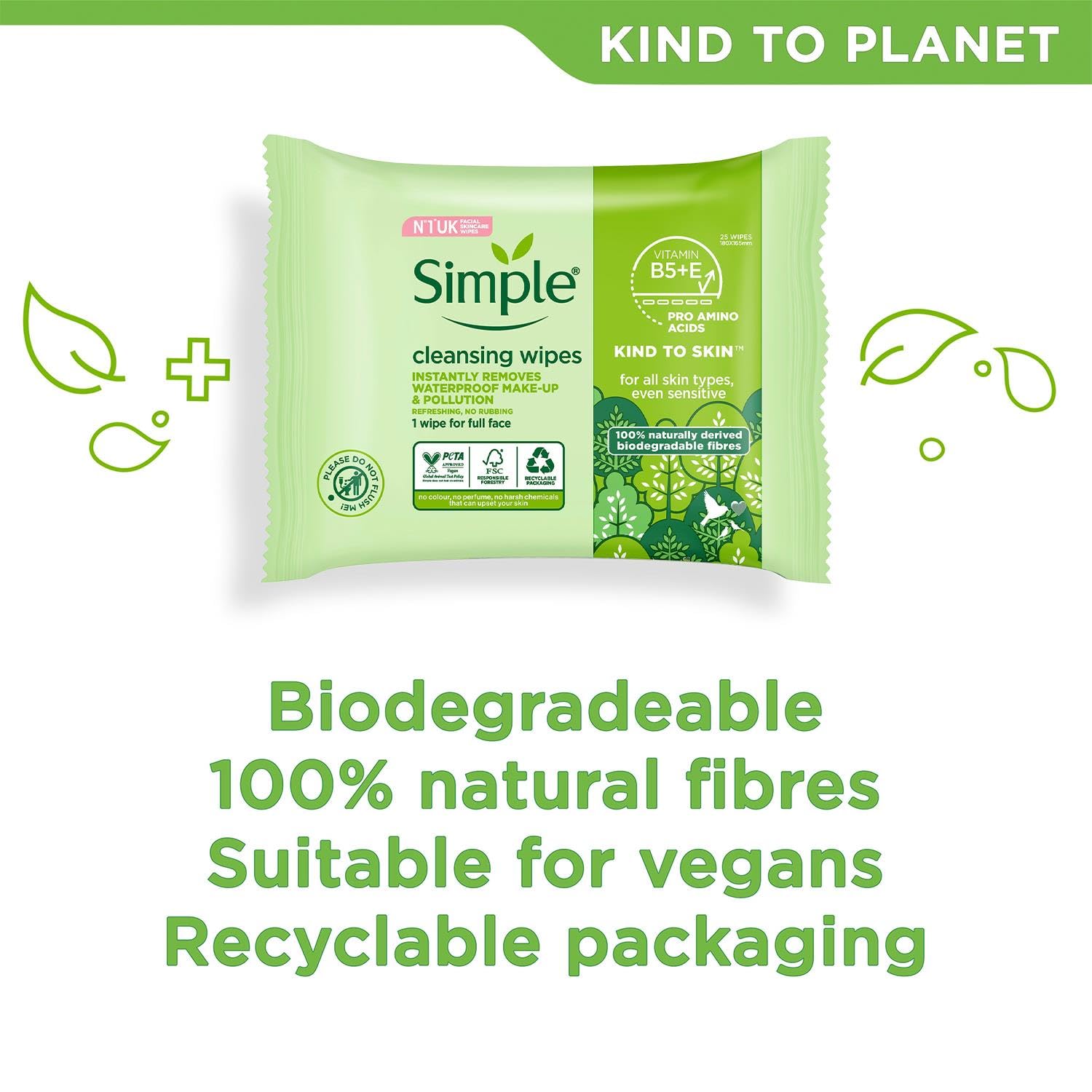 Pack 3 lingettes Simple Kind To Skin, solution quotidienne prête a l emploi.