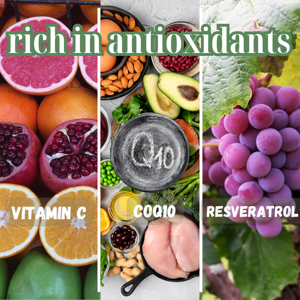 Antioxydants CoQ10 et vitamine C pour peau saine selon Simple Sophistication.