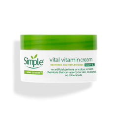 Crème nocturne Simple Vital Vitamin – bouteille 50 ml pour hydratation douce.