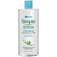 Simple eau micellaire hydratante : bouteille claire nettoyante et hydratante sans effet gras.