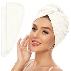 Ensemble SimpleField de deux serviettes microfibre ivoire pour cheveux.