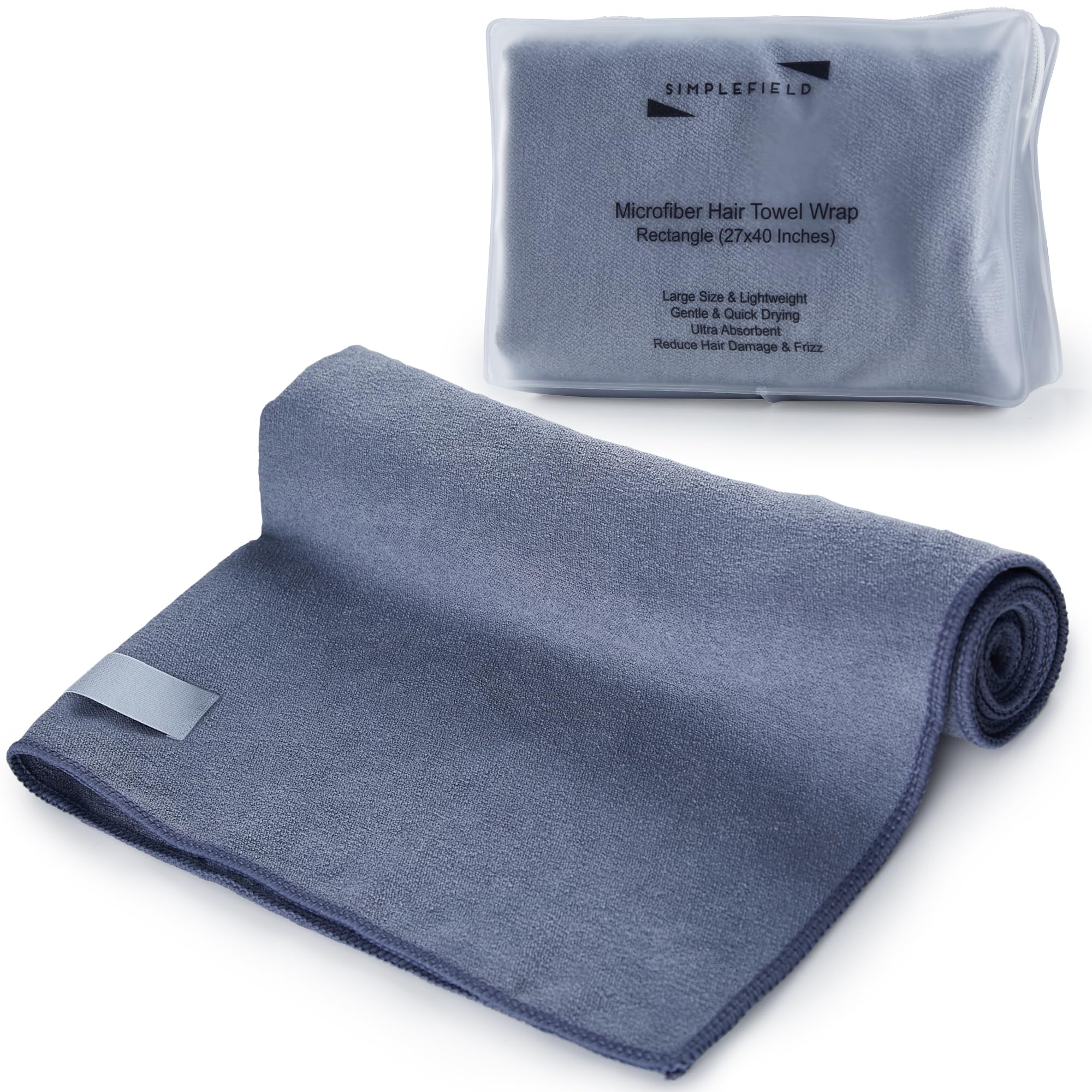 SimpleField grande serviette microfibre pour cheveux, enveloppe et sèche rapidement.