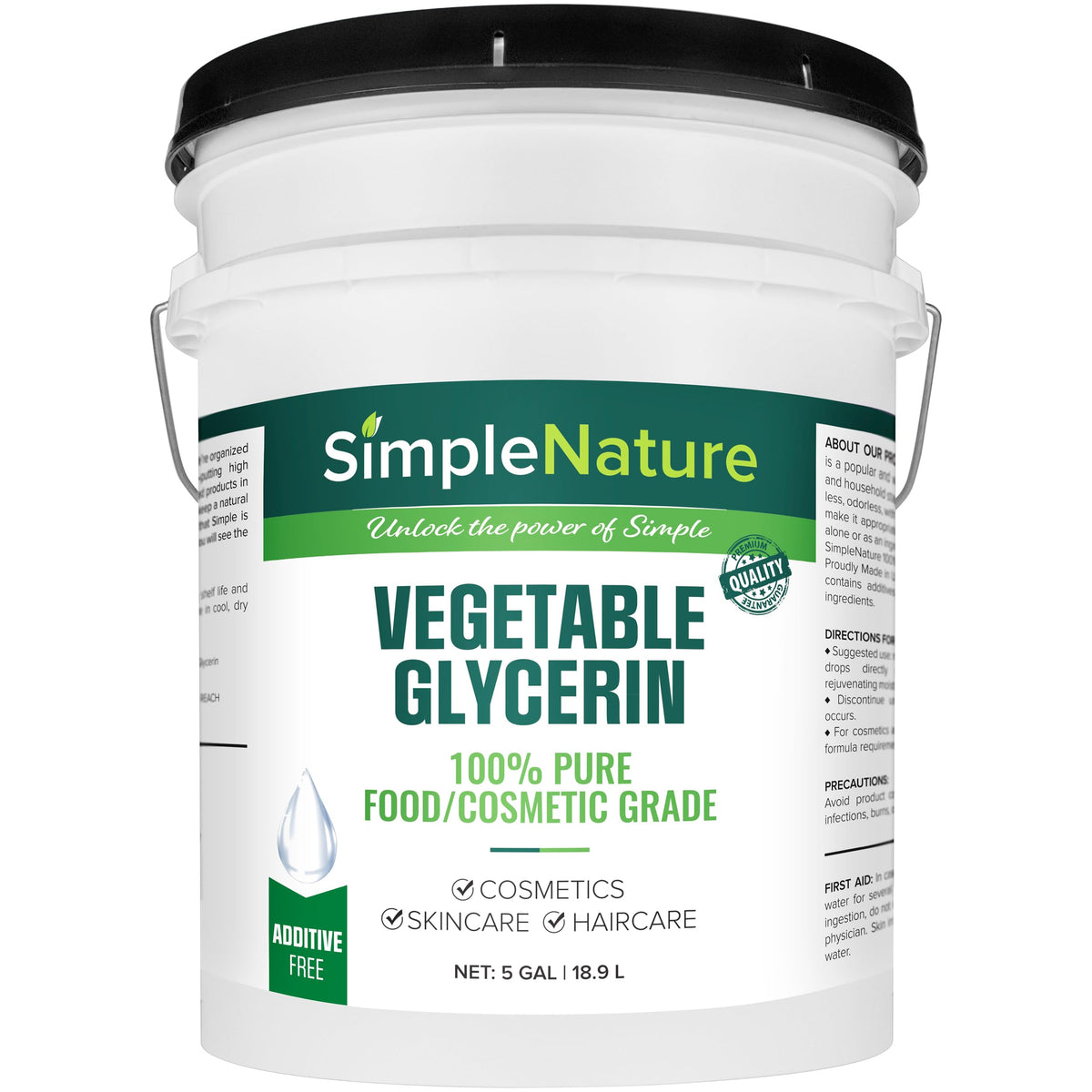 SimpleNature Glycérine Végétale 5 Gal bec verseur, hydratation pratique pour la peau