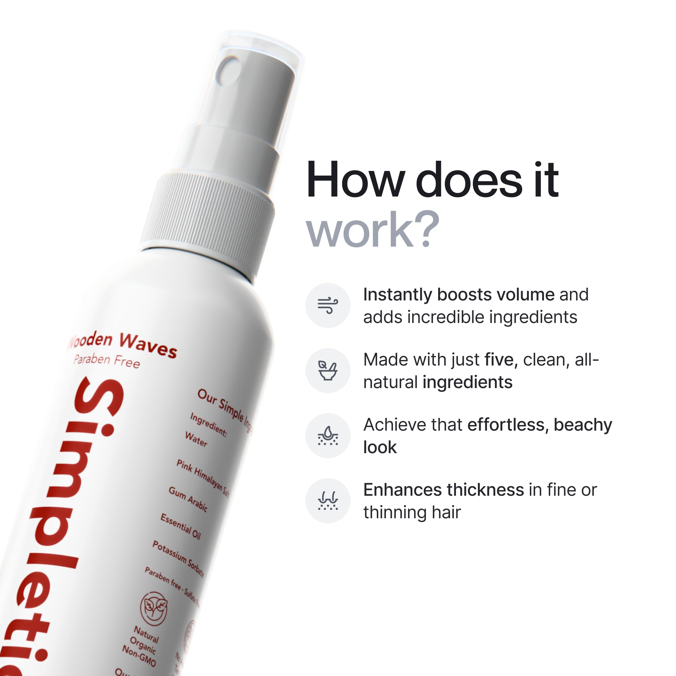 Simpletics flacon spray cheveux: facilité d'application et contrôle précis.