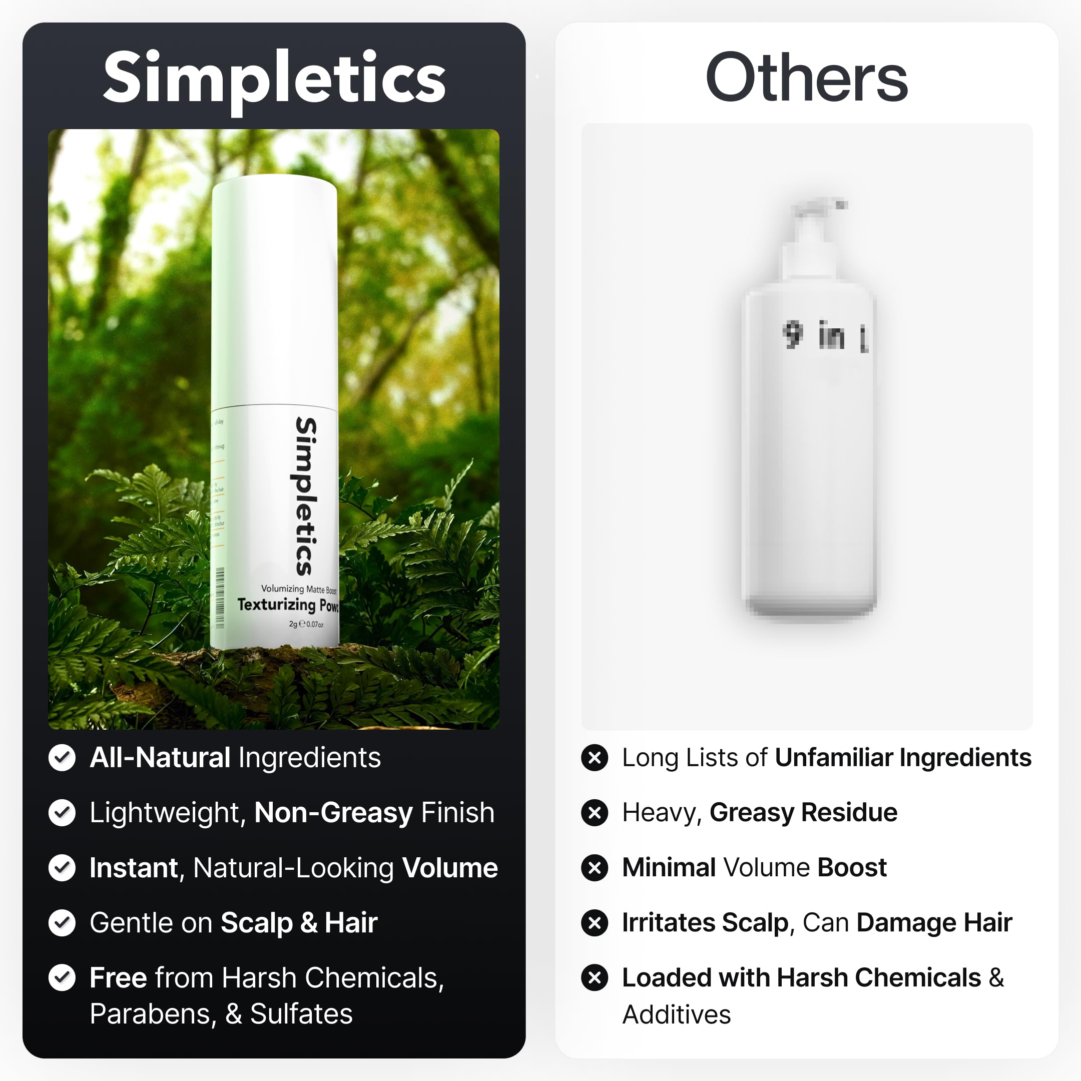 Finition mate naturelle grâce à Simpletics poudre texturisante.