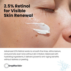 Crème Simplified Skin Retinol visage, hyaluronique pour un effet repulpant discret.