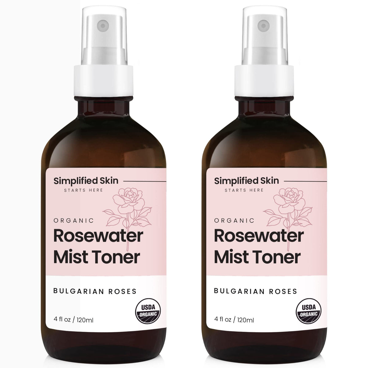 Simplified Skin – eau de rose en bouteille, hydratation douce pour visage et peau.