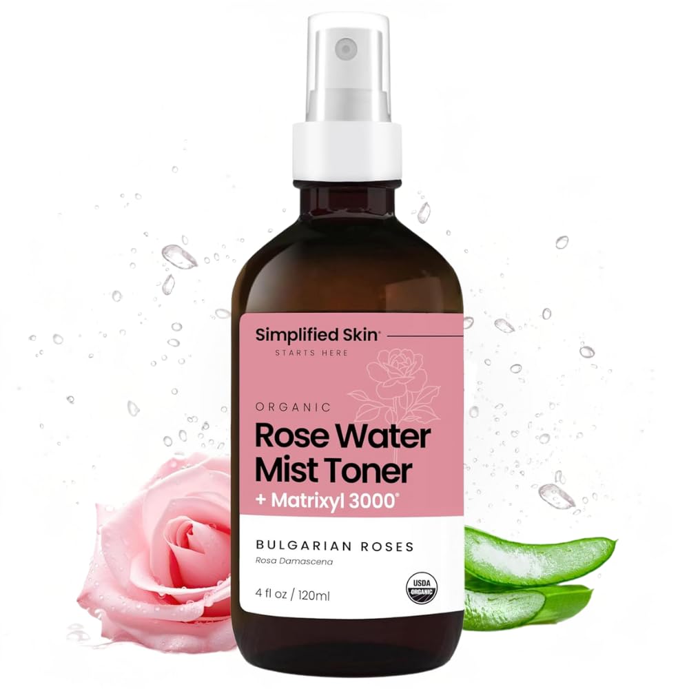 Brume eau de rose Simplified Skin pour le visage, hydratation légère et rafraîchissement.