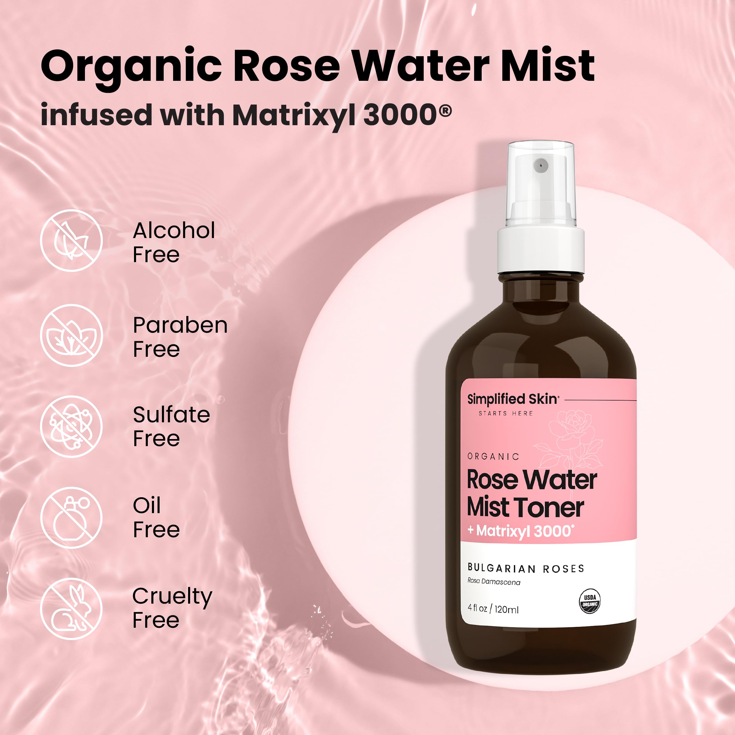 Tonique quotidien rose sans alcool, douceur adaptée à tous types de peau.