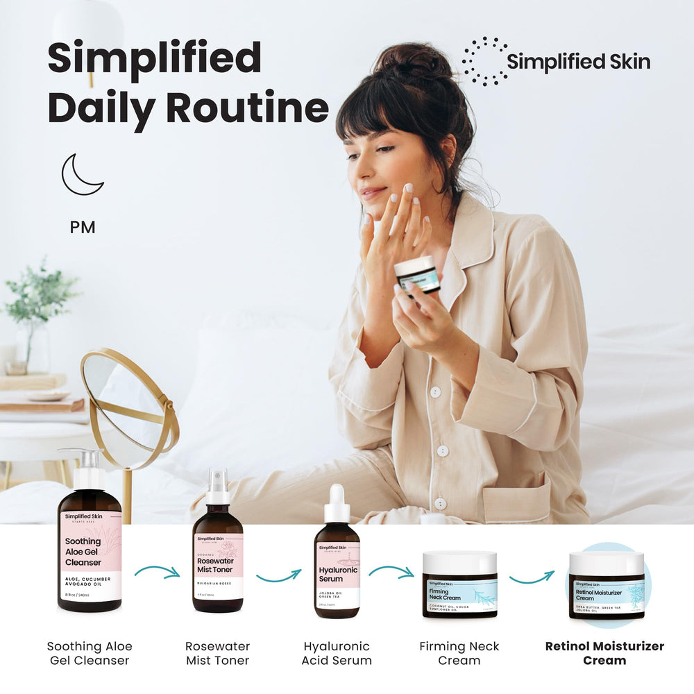 Simplified Skin crème retinol visage, vitamine E et B5 pour douceur et éclat.
