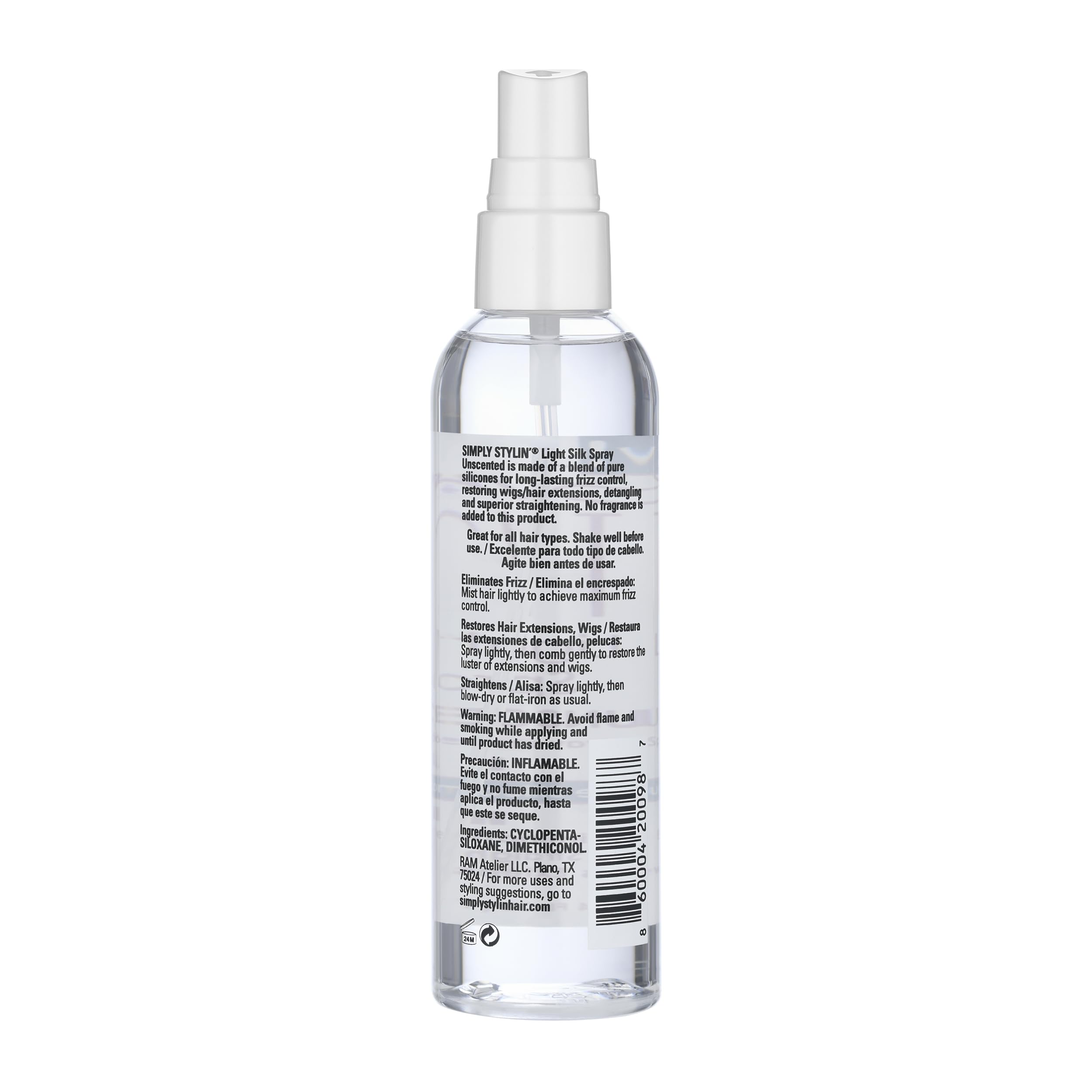 Simply Stylin' Light Silk Spray Unscented, spray précis; contrôle des frisottis et éclat naturel