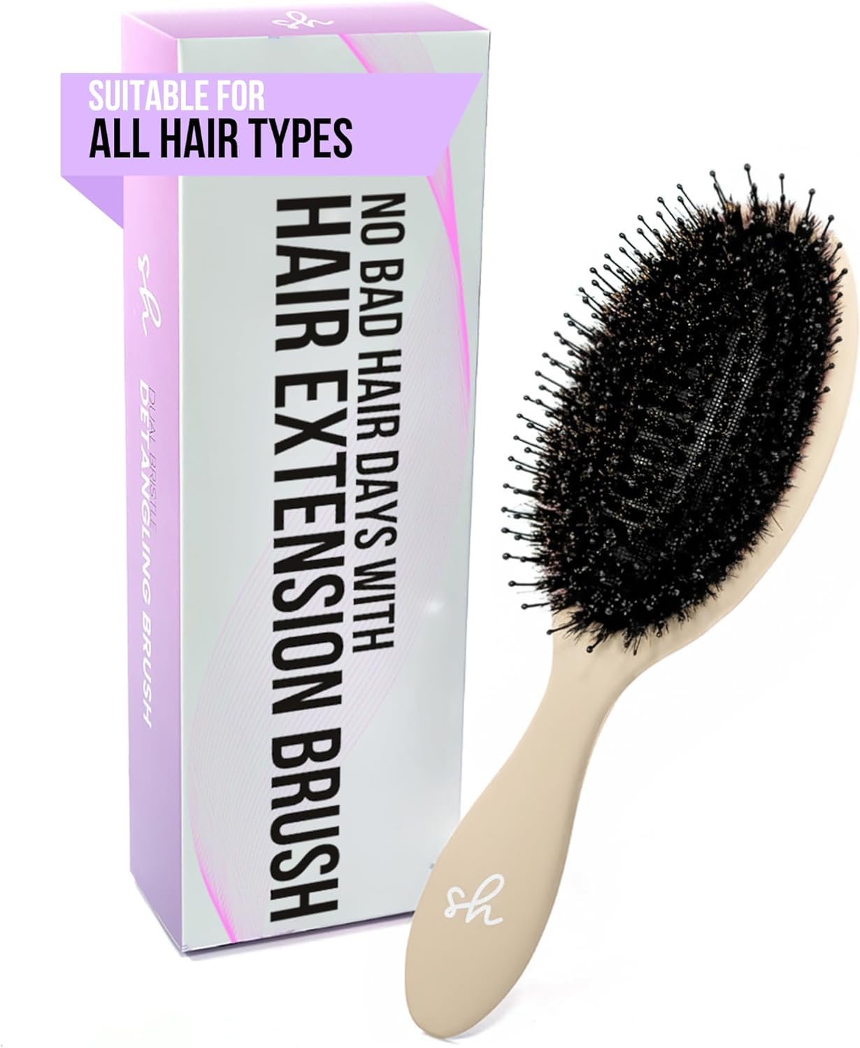 Brosse SimplyHair démêlante anti-statique pour extensions, démêlage en douceur.