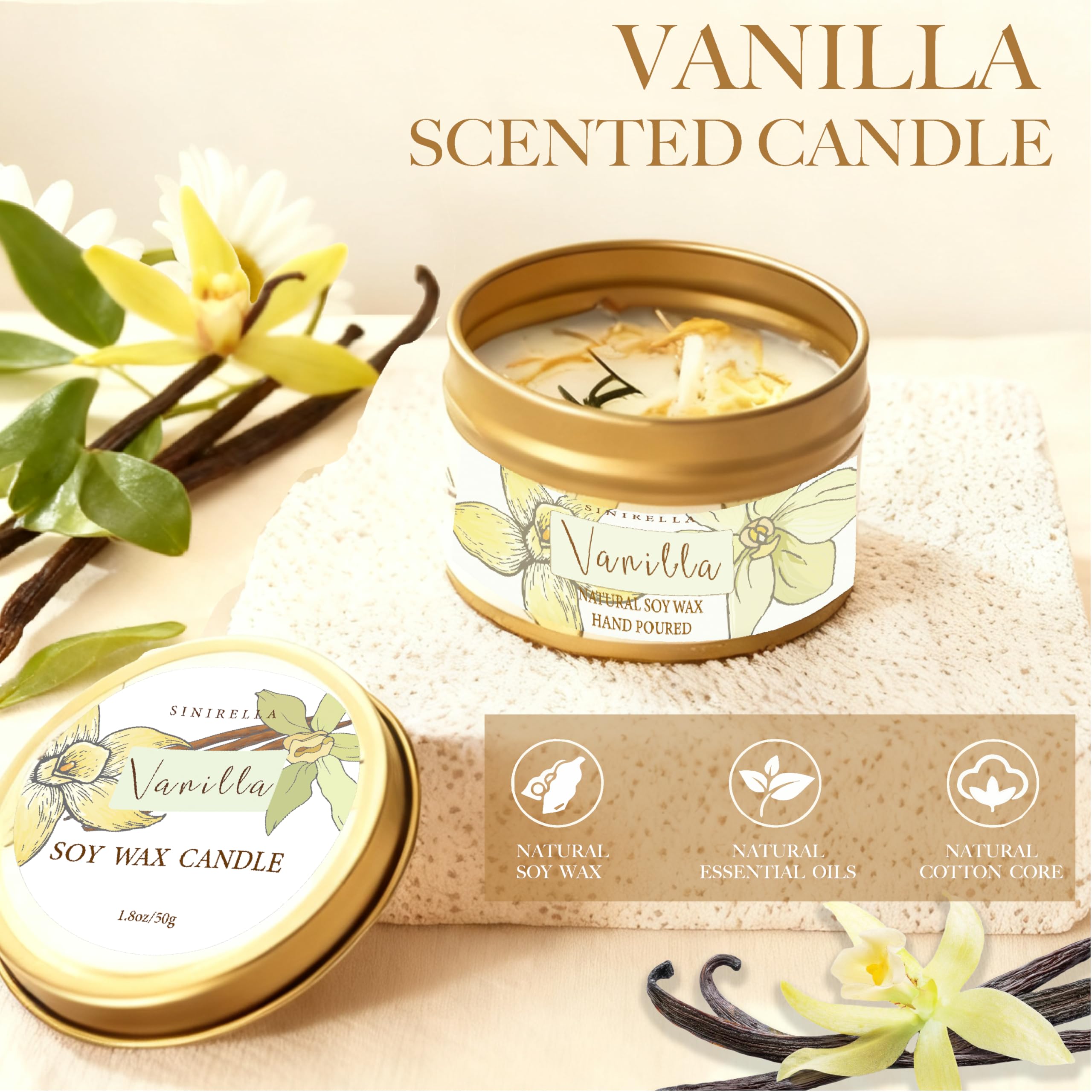 Sinirella bougie vanille parfumee, ambiance detente.