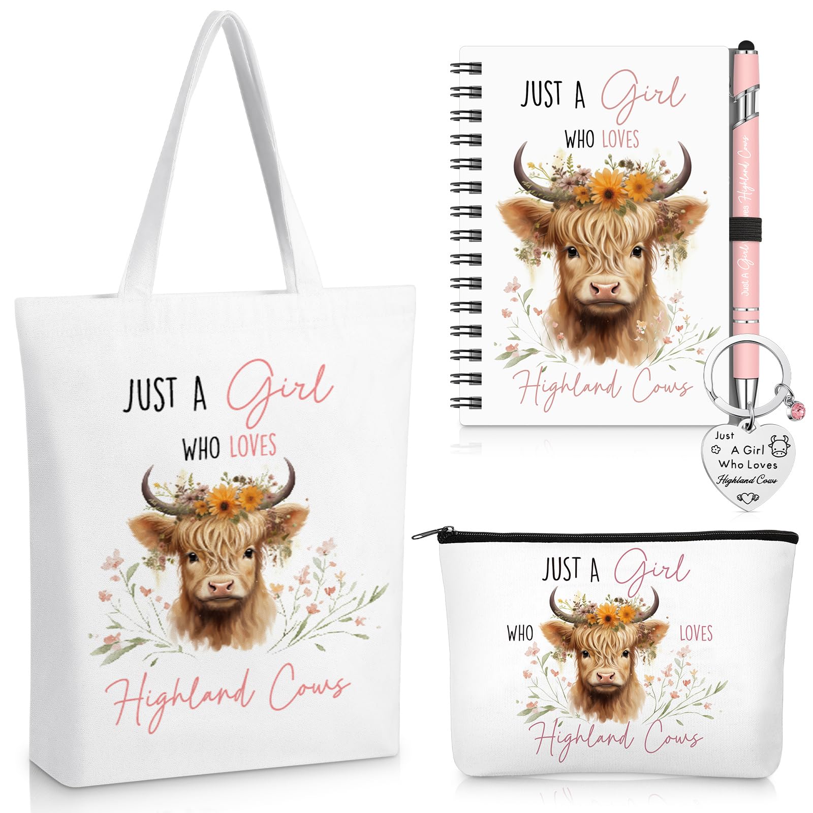 Sinmoe sac-tote en canvas Highland cow rose, pratique et tendance pour le quotidien.