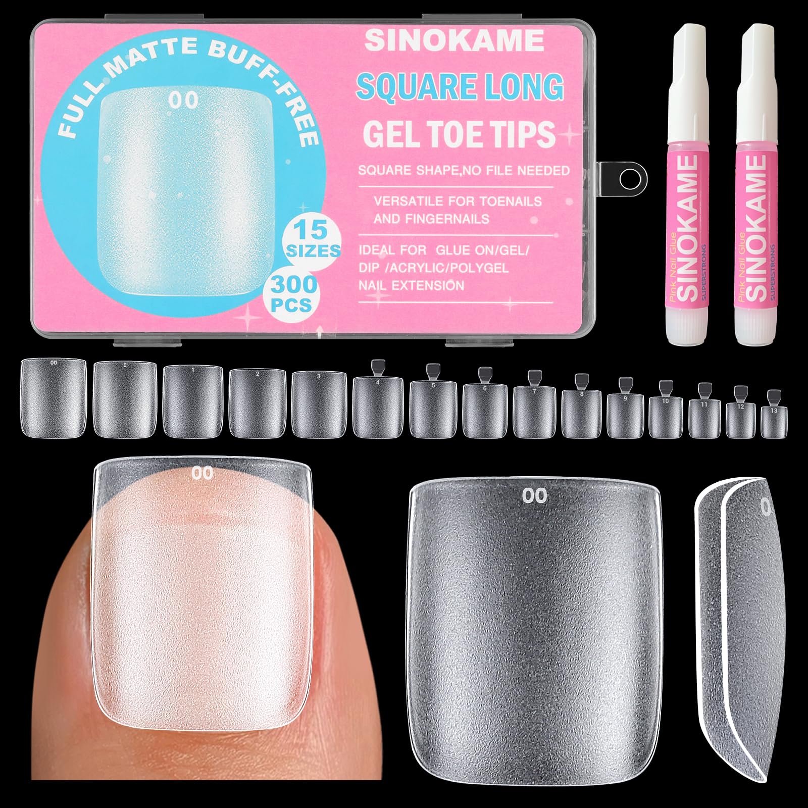 Emballage SINOKAME: 300 ongles carrés prets à poser