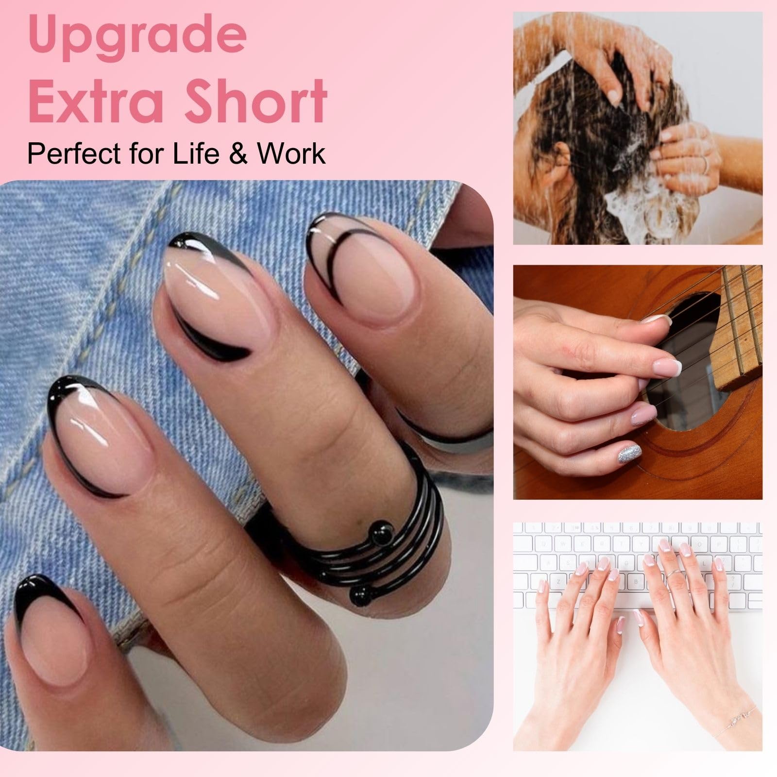 Ongles gel amande extra court, rendu naturel et durable avec SINOKAME.