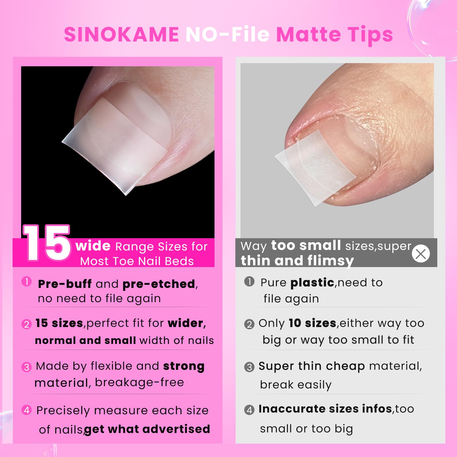 SINOKAME tips d'orteils fini mat, adhésion facilitée.