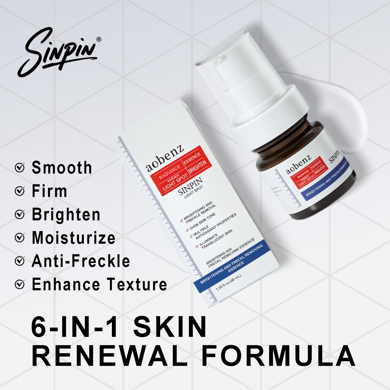 SINPIN aobenz: texture légère qui uniformise le teint et la clarté de la peau.
