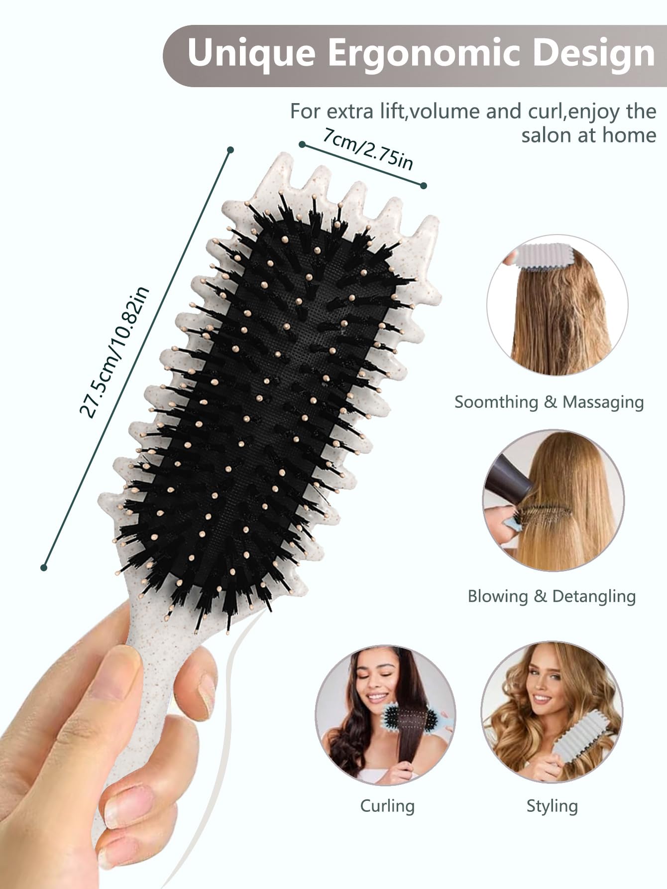 Brosse Sintario utilise sur cheveux humides ou secs sans tiraillement.