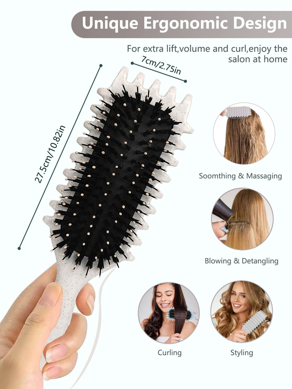 Brosse Sintario utilise sur cheveux humides ou secs sans tiraillement.