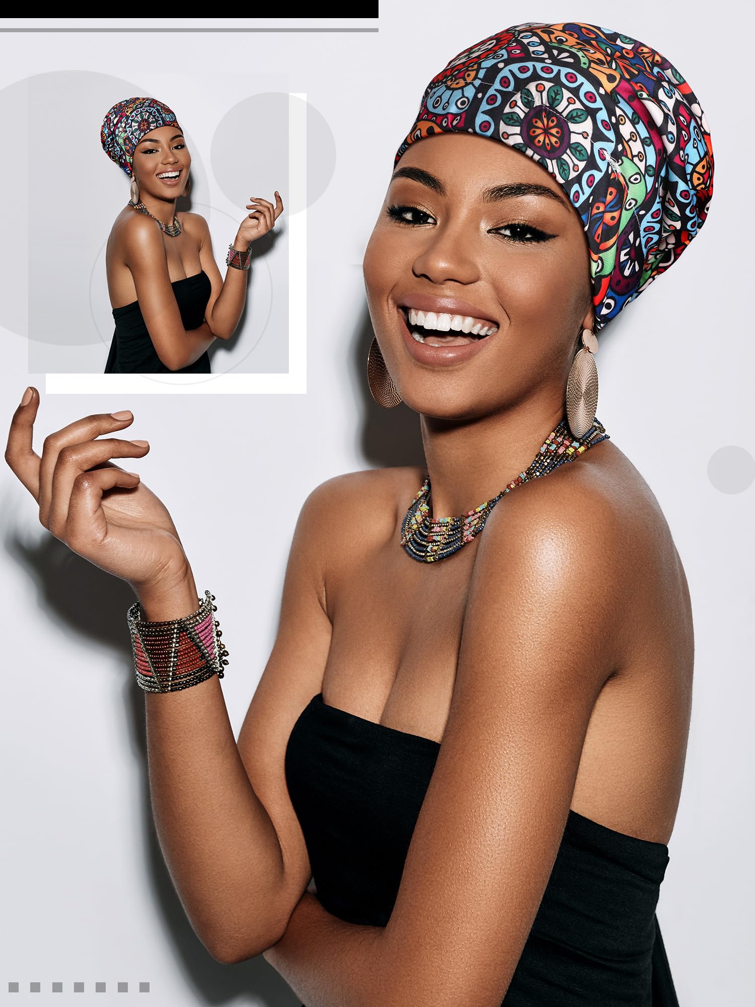 Sintege bonnet satin-ligne motif africain, douceur et maintien léger toute la nuit