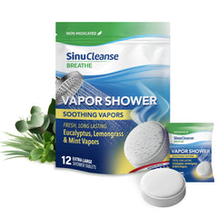 SinuCleanse eucalyptus lemongrass mint tablet releasing fresh shower vapors