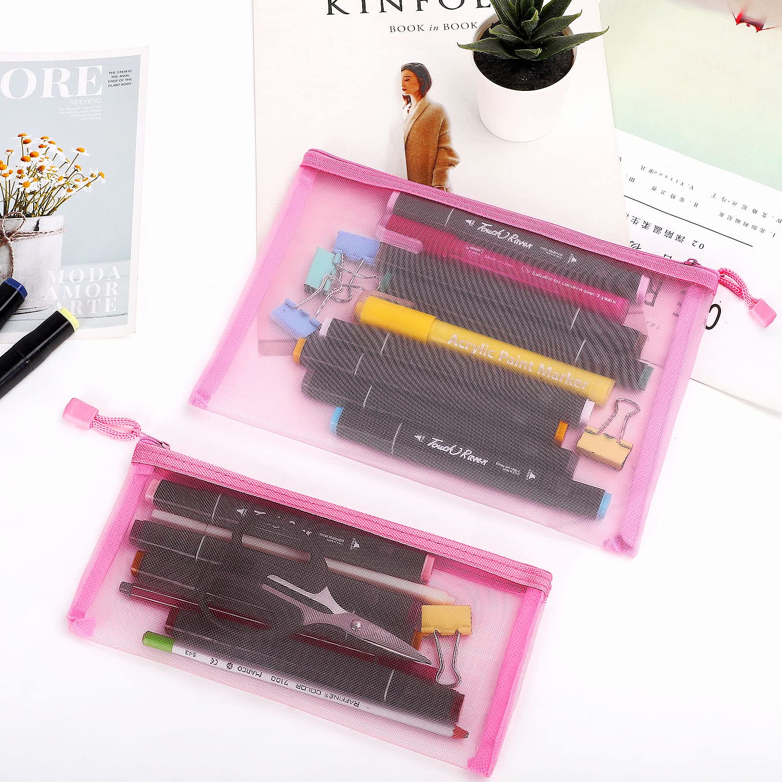 Sinzip trousse maillage rose quotidienne, rangement léger et pratique.