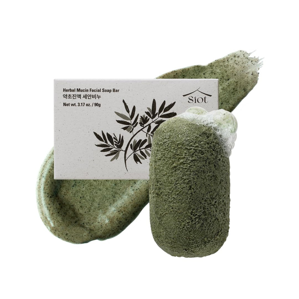 Emballage du savon SIOT Mucin Herbal, prêt pour un rituel naturel.