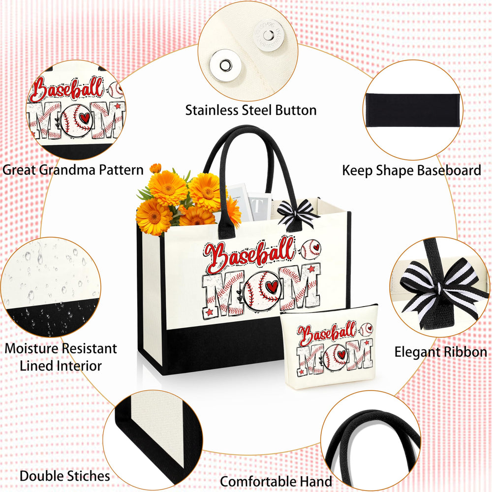 Poignée renforcée et couture de qualité sur le tote SiplyHaven Baseball Mom, pour un usage durable.