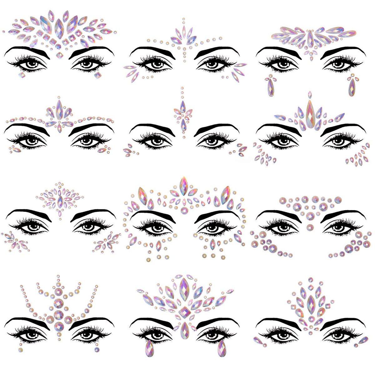 Bijoux visage SIQUK noctilucents, ensemble de 12, éclat nocturne.