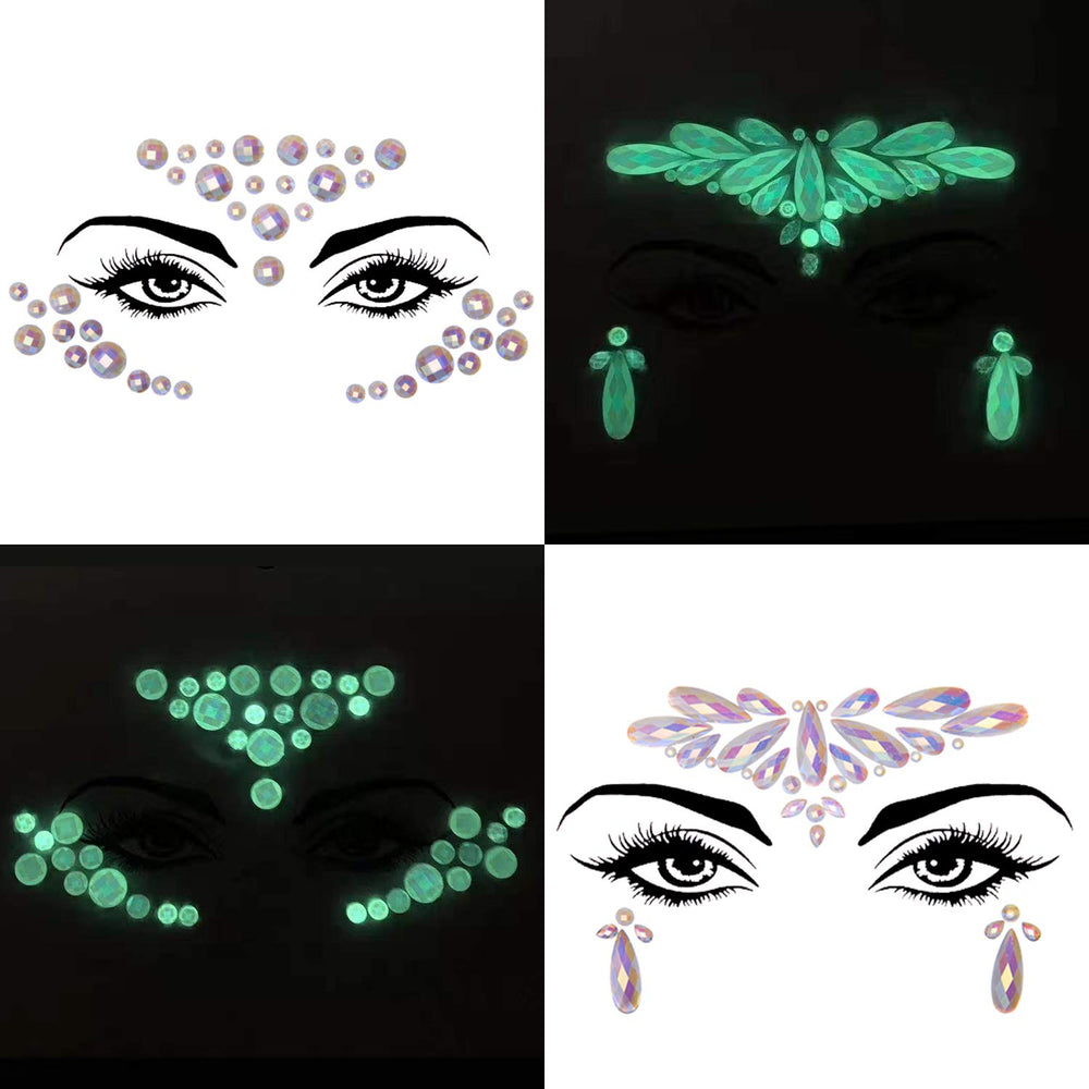 SIQUK gemmes visage noctilucents brillantes, idéales pour fêtes et festivals.