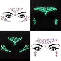 SIQUK gemmes visage noctilucents brillantes, idéales pour fêtes et festivals.