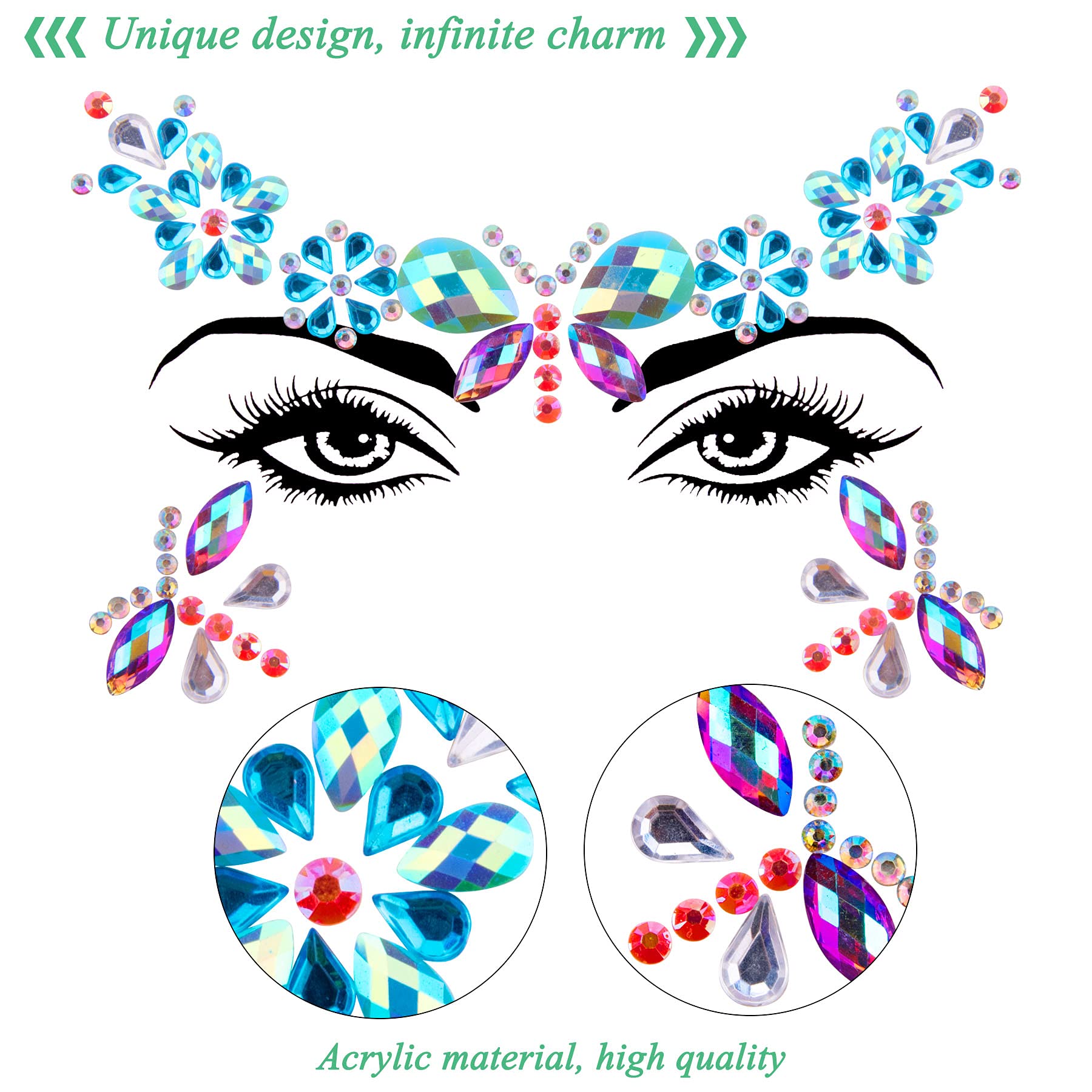 Gemme visage SIQUK sirene ensemble 2, parfait pour maquillage lumineux.