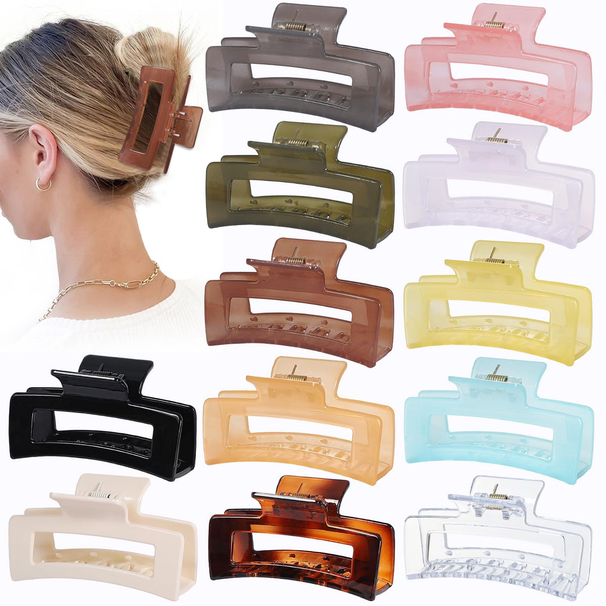 Pinces carrées Sisiaipu moyenne en 12 couleurs, maintien durable au quotidien.