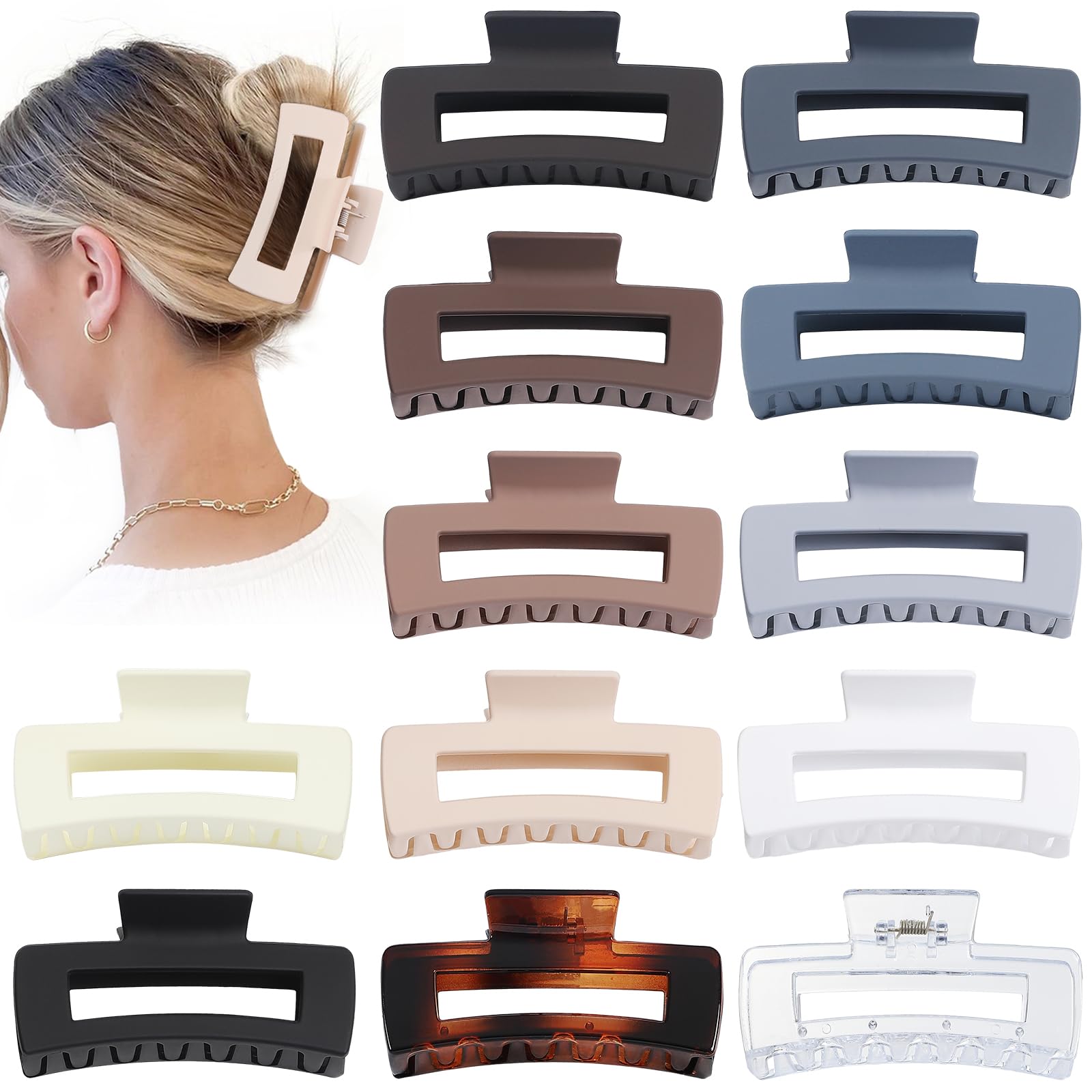 Pinces-cheveux jumbo carrées Sisiaipu noir mat, maintien fiable pour cheveux épais.