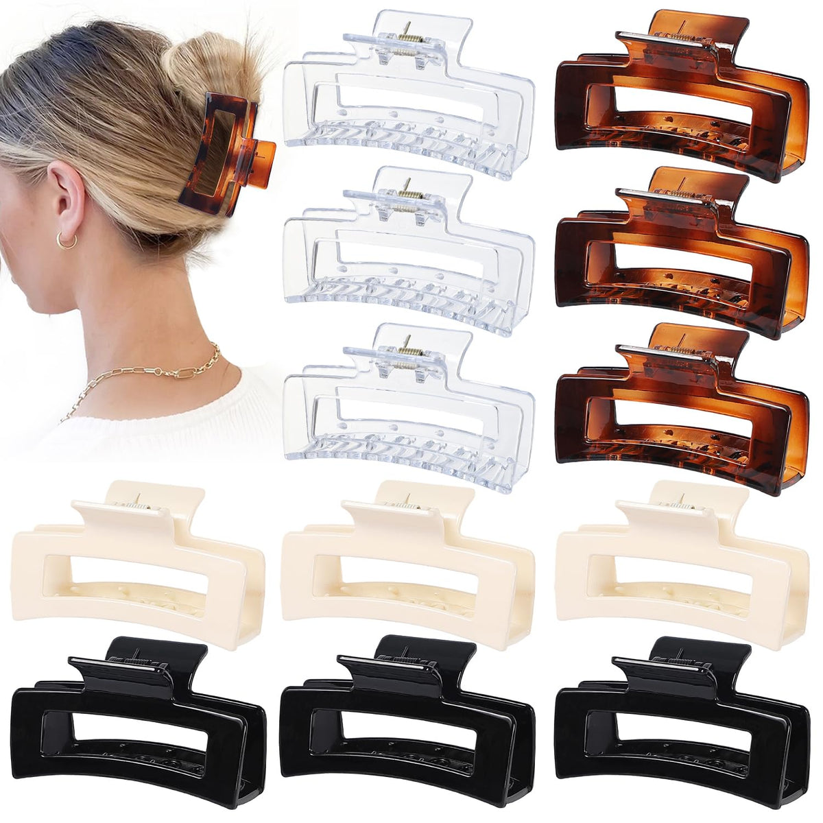 Pinces Sisiaipu transparentes, carré medium, idéal pour cheveux fins ou épais.