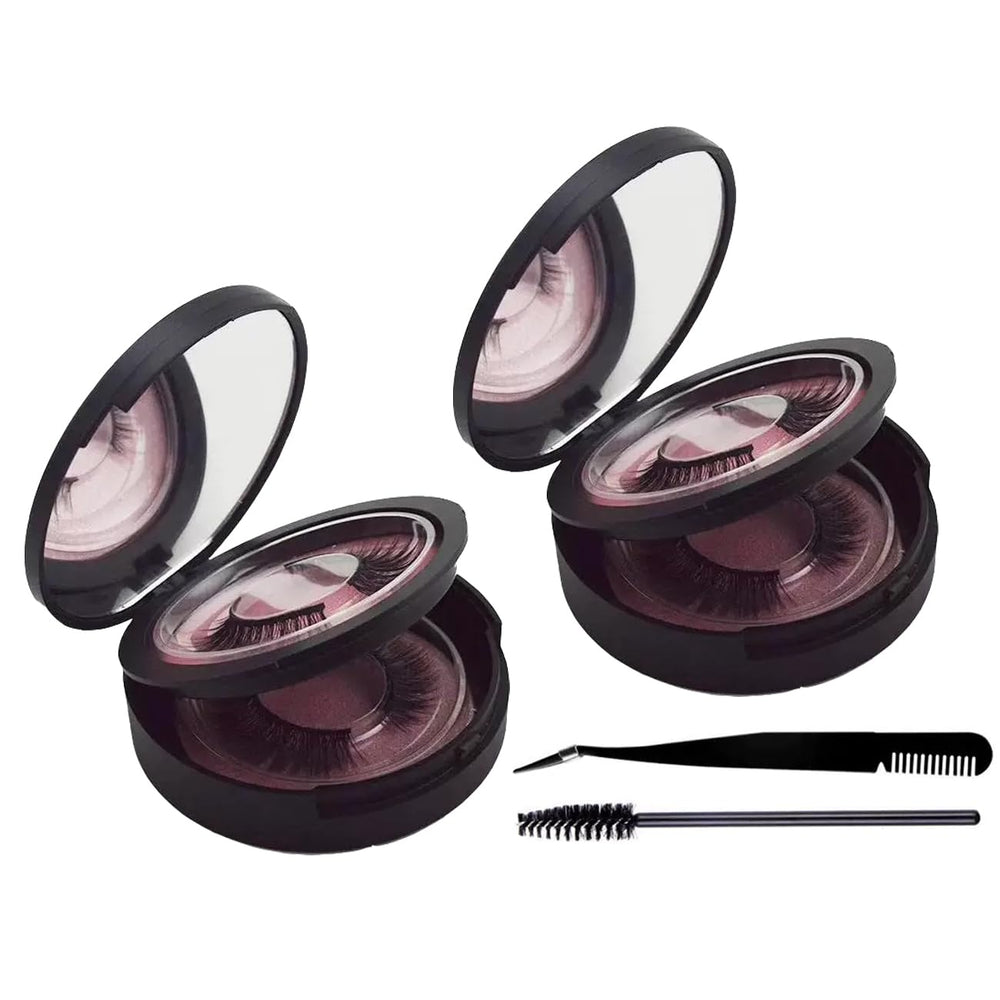 Boîtier SiSiMu pour cils à deux niveaux avec miroir noir, ouvert, pratique en voyage.