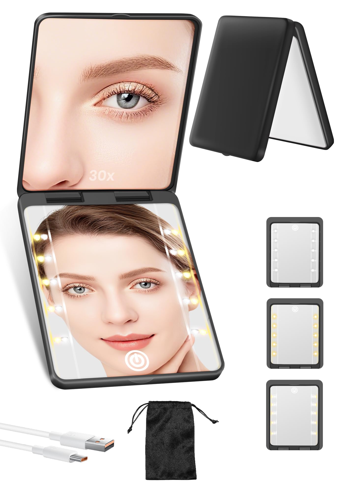 SisKokoro Miroir Compact Rechargeable 30x pour un détail précis du maquillage.